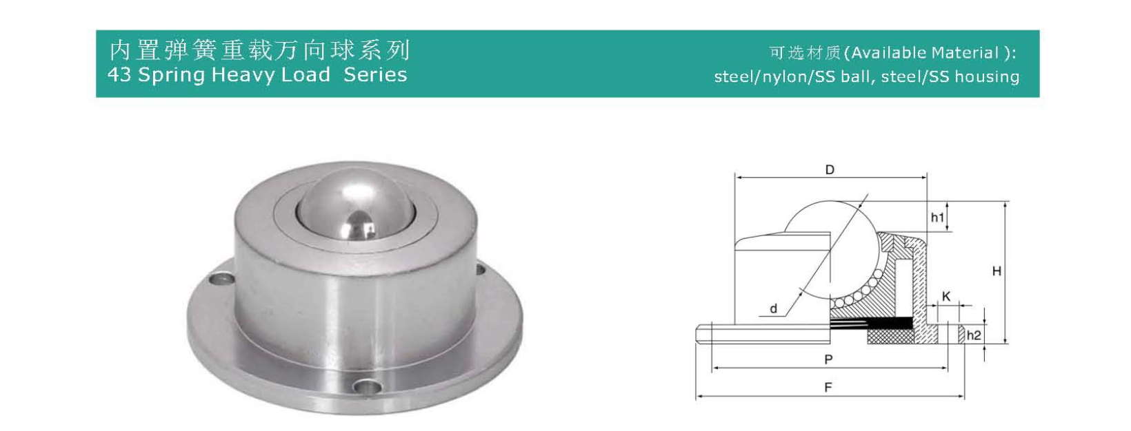 Base Flange Mount Spring Load Shockproof Ball Transfer Unit 14
