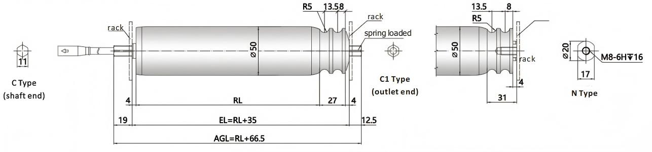 DGBL50A O-Ring Kayışı Kasnak Motor Tahrikli Silindir Boyut
