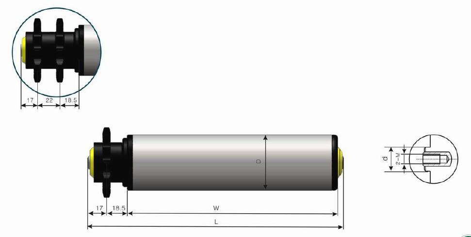 DR224 medium duty polymer sprocket steel conveyor roller DR224 orta görev polimer dişli çelik konveyör rulosu